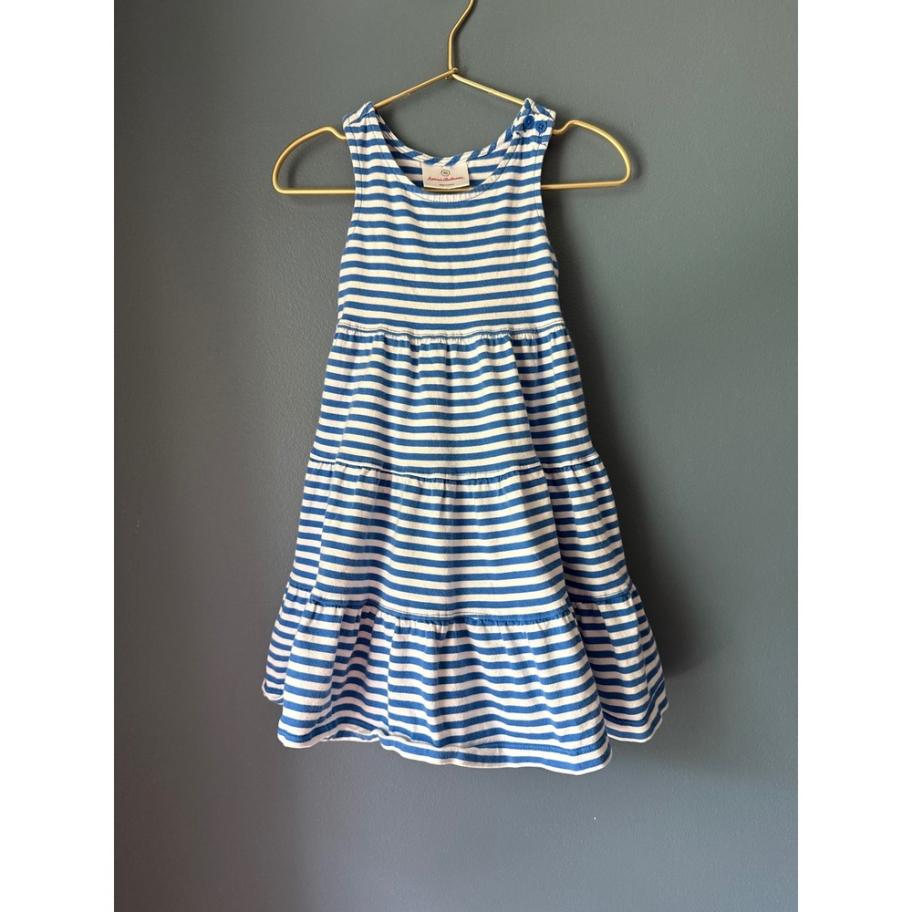 Hanna Andersson Girls Blue‎ White Striped Tiered Ruffle Sun Dress Size 90